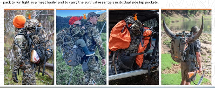 SPIKA Hunting Backpacks for Men, Meat Hauler Frame Pack with Rifle Holder, 40L/80L Extendable + Capacity for Bow Rifle Gun