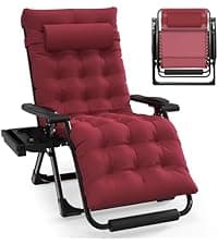 Slendor Oversized Zero Gravity Chairs XXL, 33In Padded Zero Gravity Lounge Chair, Lawn Recliner, Folding Patio Reclining Chair w/Aluminum Alloy Lock, Headrest, Cup Holder, Support 500lbs, Black