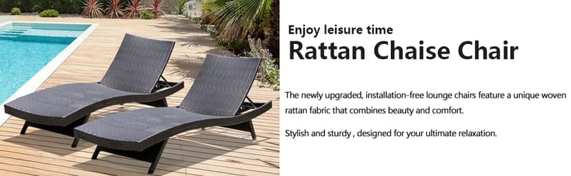 79'' Long Reclining Chaise Lounge Set (Set of 2), Outdoor Wicker Reclining Lounge Chair Patio Rattan Double Chaise Lounge Lawn Sunbathing Chairs Beach Pool Backrest Recliners (Set of 2)