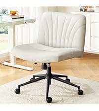 Marsail Criss Cross Office Chair with Wheels, Armless Wide Desk Chair for Active Sitting, PU Leather Cross Legged Chair for Home Office, Pet-Friendly & Easy Clean, Beige