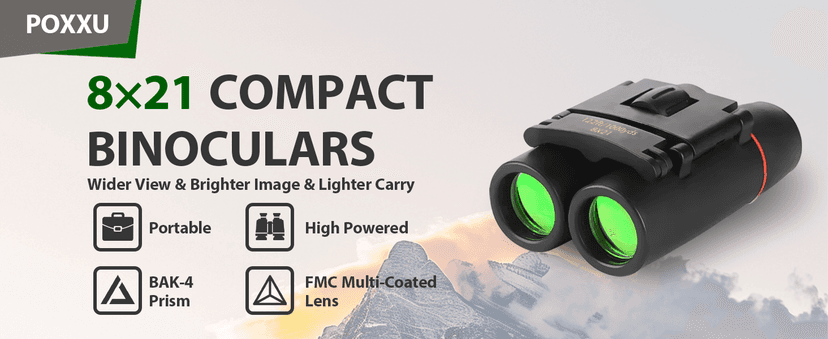 Binoculars for Adults and Kids, High Powered Portable & Compact Binoculars, for Bird Watching, Cruise Ship, Travel, Hunting Essentials (Black, 8×21)