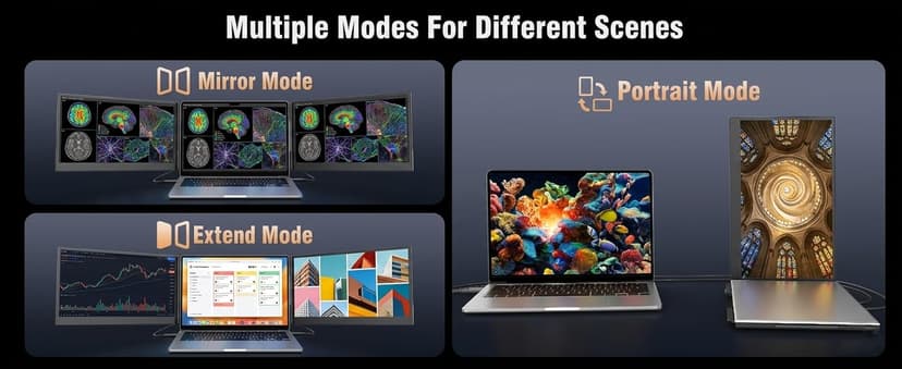 APILDELLA 14'' Triple Laptop Screen Extender, 1080P FHD Laptop Extended, Ultra-Thin Portable Monitor for Laptop, Plug-Play Dual Monitor for 13-17.3'' Laptops, Work with Mac, Windows, Chrome