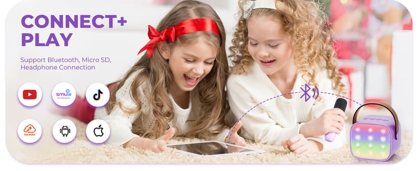 Mini Karaoke Machine with 2 Wireless Microphones, TOP Kids Gifts for Girls Ages 3, 4, 5, 6, 7, 8, 9, 10, 11, 12 +Years Old, 4-12th Christmas Birthday Toy Gift for Girls Boys Party (Purple)