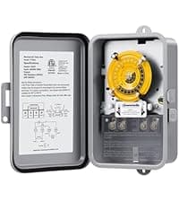 DEWENWILS 24-Hour Mechanical Timer Switch - 120VAC SPST, 2HP 40A, Metal Enclosure, Heavy Duty, Manual Override, Ideal for Pool Pump, Water Heater, Lights and Fans, Weatherproof, ETL Listed, Gray