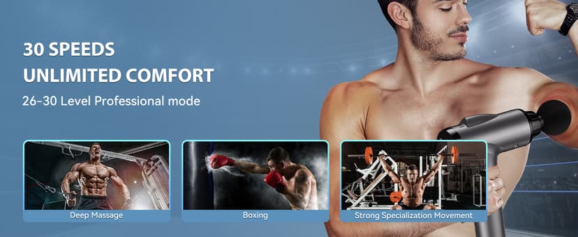 Massage Gun Deep Tissue, Handheld Electric Muscle Massager, High Intensity Percussion Massage Device for Pain Relief with 9 Attachments & 30 Speed(Grey)