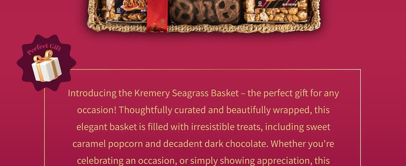 KREMERY Creamy Chocolate Cravings - Holiday Christmas Chocolate Covered Pretzels & Caramel Popcorn Gift Basket, in Seagrass Tray + Ribbon (Deluxe, 3.5 lbs) Xmas Treats Food Arrangement, Kosher