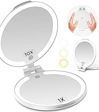 FUNTOUCH Rechargeable Travel Makeup Mirror with 72 Led Lights, Portable Lighted Beauty Mirror, 3 Color Lighting, Dimmable Touch Screen, Tabletop LED Folding Cosmetic Vanity Mirror