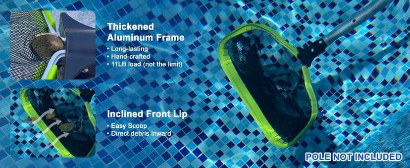 Sepetrel Pool Net,Professional Swimming Pool Leaf Skimmer Nets for Cleaning with Double-Layer Deep Big Bag,Heavy Duty Aluminum Frame & Handle Rake(Pole Not Included)