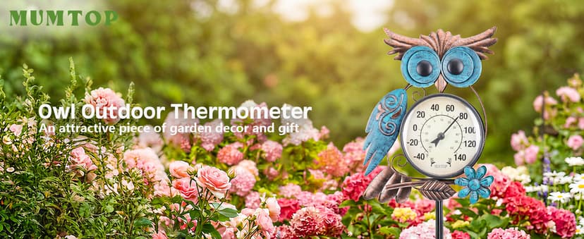 No Battery Needed Garden Stake Wall Art Gifts Idea Waterproof MUMTOP Outdoor Thermometer, Owl Outside Decor for Patio, Yard and Garden B09XB9V83S