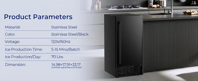 Under Counter Nugget Ice Maker, 70 lbs/Day Nugget Ice Machine, Built-in or Freestanding Ice Maker with 2-Drawer Ice Baskets, Auto-Cleaning & 24H Timer for Home and Bar Use
