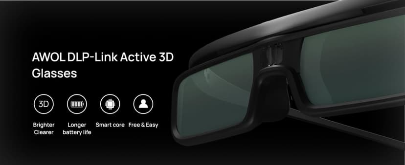 AWOL VISION DLP Link 3D Glasses, Rechargeable Active Shutter Eyewear Compatible with AWOL VISION LTV-3000 Pro and LTV-3500 Pro, Vanish TV & Other DLP-Link 3D projectors (2 Packs)