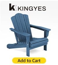 KINGYES Folding Adirondack Chair, HDPE All-Weather Patio Chairs with Cup Holder, Wooden Textured Fire Pit Chairs Recliner for Poolside, Backyard, Deck, Navy
