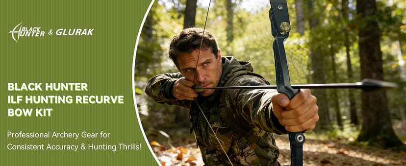 Black Hunter ILF Hunting Recurve Bow Kit for Adults, 62" High-Performance Archery Bow Set, CNC ILF Riser, Carbon-Graphite Foam Core Limbs, Right-Handed, 30-60 Lbs