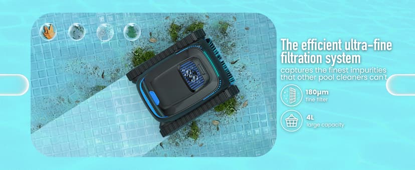 (2026 Upgraded) Robotic Pool Cleaner, Cordless Pool Vacuum for Inground & Above Ground Pools, 120-Min Battery Life, 5000 GPH Suction, Cleans Floor/Wall/Waterline, for Up to 1800 Sq.Ft Pool,Deep Black.