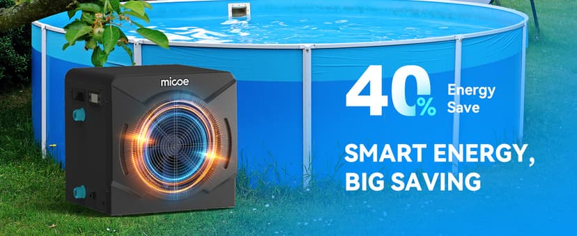 MICOE 17000 BTU Energy Efficient Electric Pool Heat Pump for Above Ground Pools Up to 15ft (8/11/15ft) & 5,000 Gallons, Swimming Pool Heater with Easy Install Kit,110V/120V