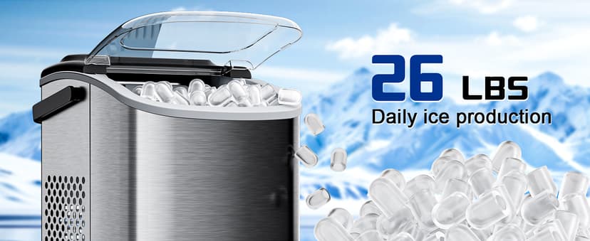 Commercial Nugget Ice Maker 80Lbs/24H with 20Lbs Storage, Stainless Steel Pellet Ice Machine, Ready in 10-15 Mins, Self-Cleaning for Office & Home Restaurants Bars