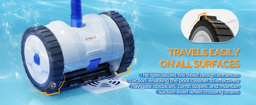 VINGLI Pool Vacuum Cleaner, Suction Side Wall-Climbing Sweeper for Ground&Inground Pools, Automatic Pool Vacuum with 39.6ft Tangle-Free Hose (Navy Blue&White)