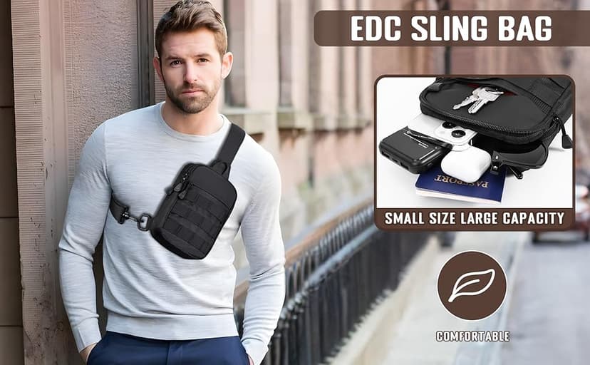 DEYACE Small Sling Bag for Men, Tactical Inspired Waterproof Utility EDC Mini Crossbody Chest Bag for Travel Work Sport