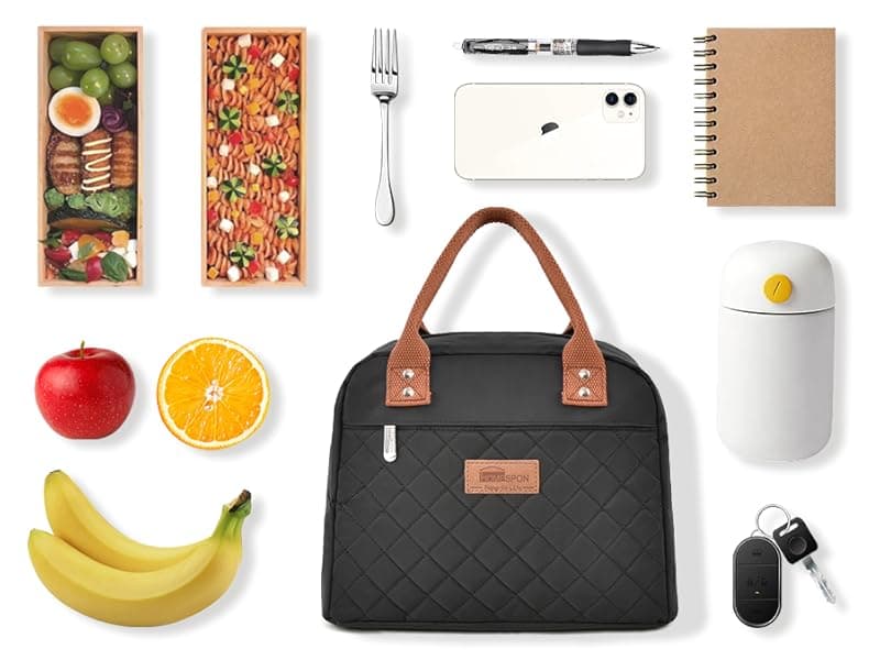 HOMESPON Insulated Lunch Bag for Women Men Adults Lunch Tote with Front Pocket Lunch Box Container Cooler Bag for Work Picnic (Black)