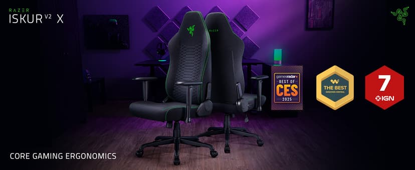 Razer Iskur V2 X Ergonomic Gaming Chair: Built-in Lumbar Support - Widened Seat Base - High Density Foam Cushions - Adjustable 152 Degree Recline - 2D Armrests - Plush Fabric Finish - Black
