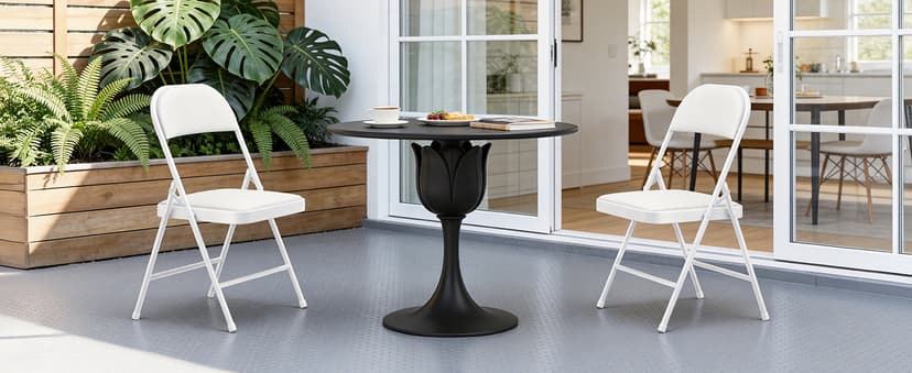 Folding Dining Chairs Set of 2 - Modern PU Leather Folding Chairs with Cushion Seat & Back Metal Legs Kitchen Chairs Folding Chair Set for Kitchen/Living Room/Bedroom/Parties (White)