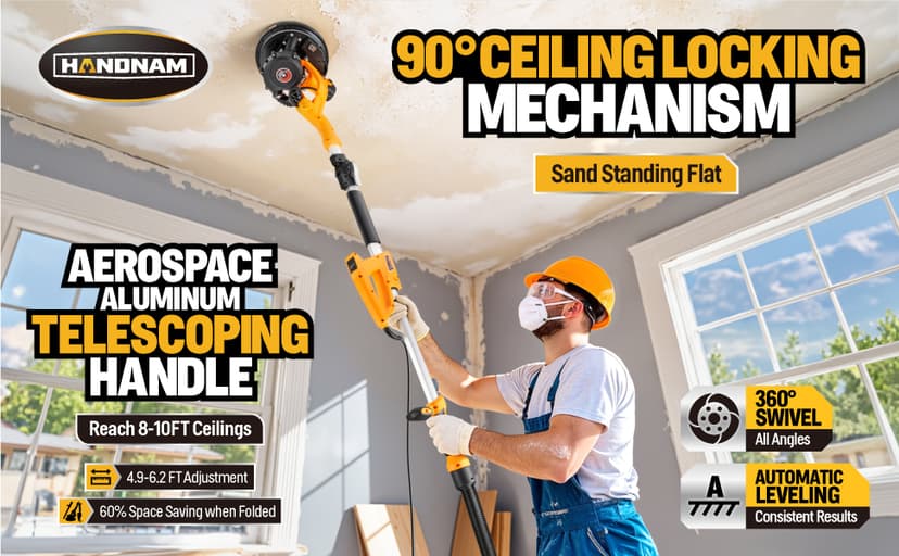 Electric Drywall Sander, 950W Drywall Power Sander with Vacuum Dust Collector, Variable Speed 800-2100RPM, LED Light, Dustless Wall Sander for Drywall, Popcorn Ceiling, Corner etc