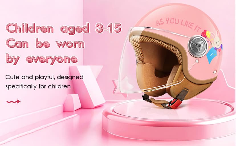 DOT Approved Kids 3/4 Open Face Motorcycle Helmet, Retro Vintage Lightweight Helmets, for Boys & Girls 3-15 Years Old Electric Scooter Helmet Fits Dirt Bike Moped ATV Go Kart 4 Wheeler