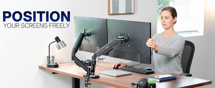 VIVO Dual Monitor Stand, Fully Adjustable Arms for 17 to 32 inch Screens, Mechanical Articulating Desk Mount, Gaming and Office Setups, VESA 75x75, 100x100, Max 19.8 lbs, Classic, Black, STAND-V002O