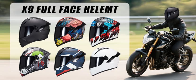 VCOROS Full Face Dual Visor Motorcycle Helmet for Adults Motorbike Street Bike Racing Helmets X9 DOT Approved with Black Visor