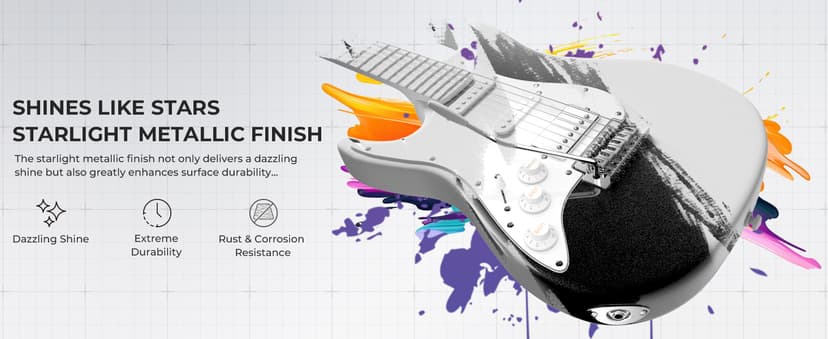 Fesley Left-Handed Electric Guitar: 39" Full Size Beginner Electric Guitar Kit, HSS Pickup, Solid Body Guitar Starter Set with Amplifier, Bag, Strap, String, Cable, FST100L, Black