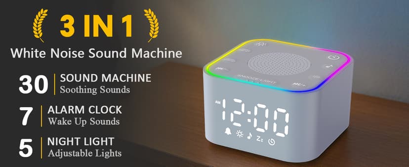 Wkzay White Noise Sound Machine: 30 Non-Looping Sleep Sound Therapy for Adults - Noise Canceling for Bedroom, Adjustable Night Light & Timer, Built-in Alarm Clock