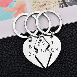 Miss Pink Best Friend Keychains Set Best Bitches BFF Besties Friendship Gifts Matching 2, 3, 4 Pieces Keychain for Women Teen Girls