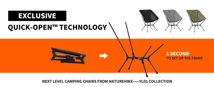 Naturehike YL01 Snap Camping Chair, 1 Second Setup Frame, 441lb Capacity Camp Chair, Portable & Lightweight Backpacking Chair