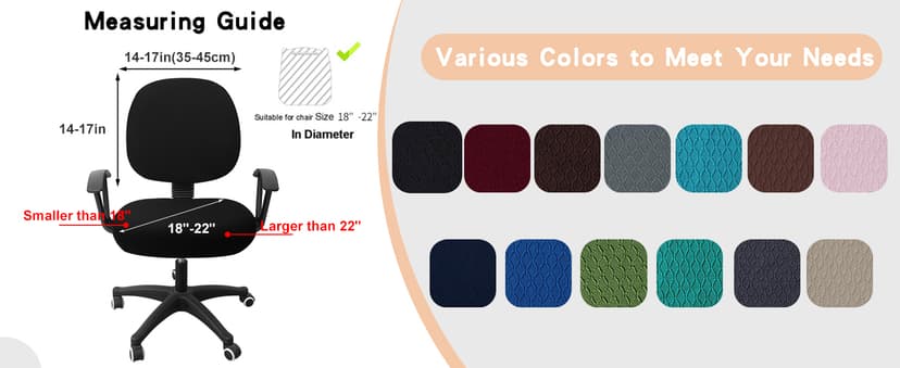 Smiry Stretch Jacquard Office Computer Chair Seat Covers, Removable Washable Anti-dust Desk Chair Seat Cushion Protectors - Black
