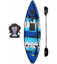 Brooklyn 12.5 Tandem Sit-On-Top Fishing Kayak by BKC, 2–3 Person Kayak with Padded Seats, Paddles, 6 Rod Holders, 600 lb Capacity, Motor-Ready