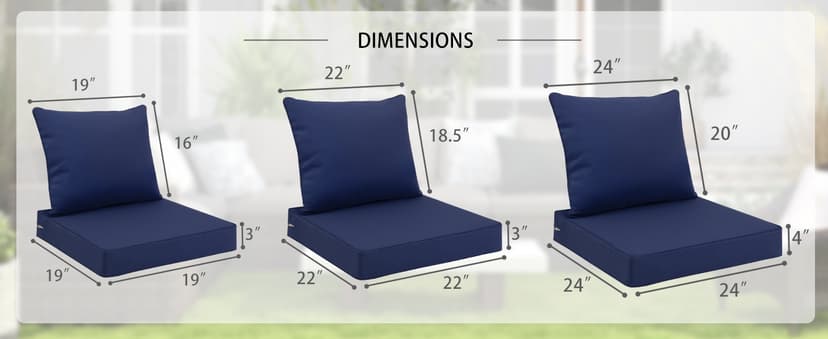 Favoyard Outdoor Seat Cushion Set 24 x 24 Inch Waterproof & Fade Resistant Patio Furniture Cushions with Removable Cover Deep Seat & Back Cushion with Tie Straps for Chair Sofa Couch
