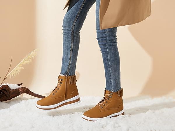 BABUDOG Womens Waterproof Ankle Boots for Outdoor (Non Slip Outsole),Fashion Combat Boots with Side Zipper,Warm Fur Lined Winter Snow Boots