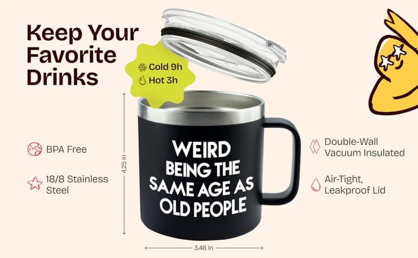 40th 50th 60th 70th Christmas Gifts for Men Fathers Day - Weird Being the Same Age as Old People Mug 14oz Tumbler Black Gifts for Dad Birthday Gift Ideas for 70 Year Old Man Funny Gag Gift for Elderly