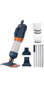 3 in 1 Rechargeable Pool & Spa Hot Tub Vacuum Cleaner - Dual Mode & Magnetic Drive System, 25µm Ultra Fine Mesh Filters for Hot Tub, Small Above Ground Pools - 90 Mins, Oil Absorbers, Poles