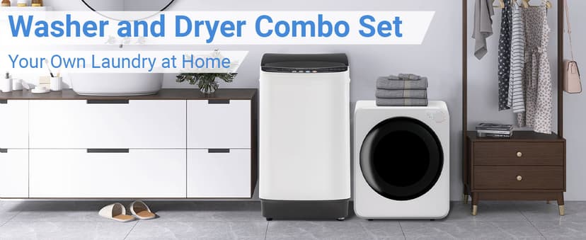 Erivess Compact Washer and Dryer Combo Set, 2.0Cu.Ft Full-Automatic Washing Machine with 10 Washing Programs & 1.6Cu.Ft Compact Dryer with 5 Drying Modes, for Apartment, Bathroom, RV-Camping, White