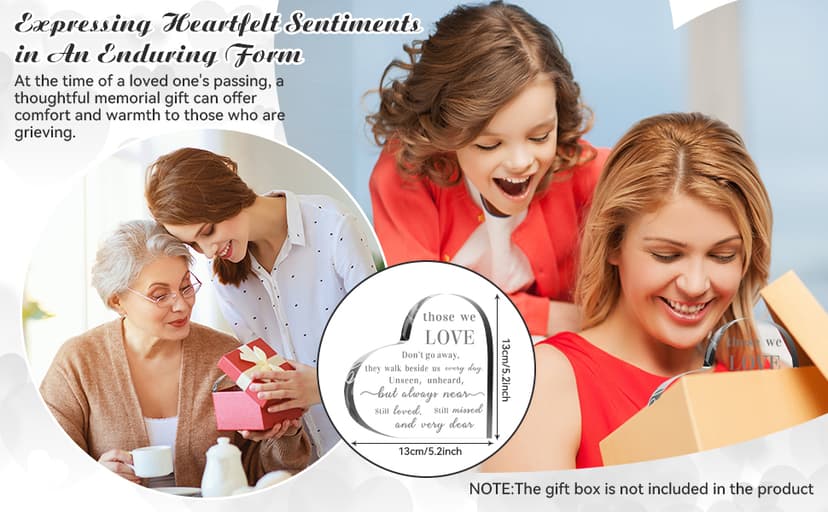 Jetec Bereavement Gift Acrylic Heart Sympathy Memorial Condolence Gift for Loss of Loved One Remember Me Grieving Present for Remembrance Table Decor(6 x 6 x 0.6 Inch)