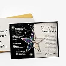 Handmade Iridescent Stained Glass Star With Heartfelt Thank You Message - Thank You Gift For Someone Special/Appreciation Gift/Gratitude Gift for Friends, Neighbors/Colleagues (Thank You)