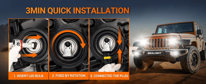 SEALIGHT H11/H9/H8 Light Bulb, 800% Brighter than Origin, 6500K Output Canbus Ready, 44,000LM Powersports IP68 80000Hrs Lifespan, 1:1 Size Installation, Pack of 2