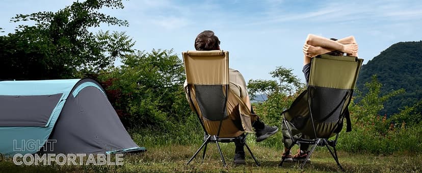MARCHWAY Lightweight Folding High Back Camping Chair with Head Support, Stable Portable Compact for Outdoor Camp, Travel, Beach, Picnic, Festival, Hiking, Backpacking (Highback Khaki)