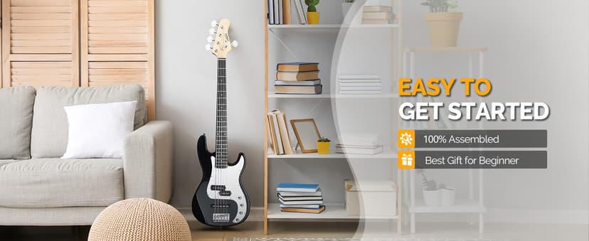 Glarry 5 String Electric Bass Guitar, Full Size Right Handed Rosewood Fretboard Bass Kit with Strap, Cable and Pick (GJazz - Dark Blue)