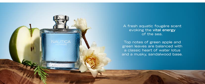 Nautica Voyage Eau De Toilette, Cologne and Fragrance For Men, Fresh, Romantic, Fruity Scent Woody, Aquatic Notes of Apple, Water Lotus, Cedarwood, and Musk Ideal Day Wear, Long Lasting 3.3Fl oz