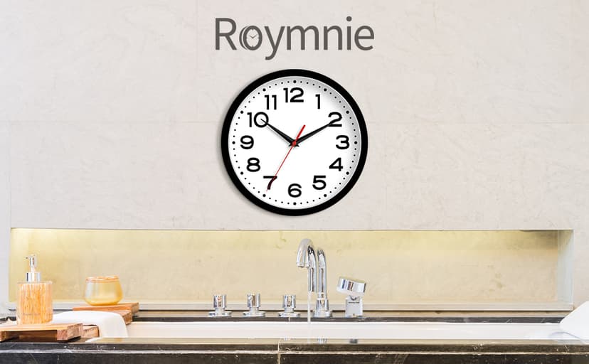 Roymnie Wall Clock Silent Non-Ticking Modern Clock Battery Operated 8 Inch Small Classic Analog Decorative for Kitchen, Living Room, Office, Bedroom, Bathroom (Black)