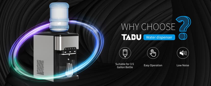TABU 3-in-1 Countertop Water Dispenser&Ice Maker with 3 Temp Settings, 44LBS/24H, 4LBS Storage, Top-Loading, for 3-5 Gallon Bottles