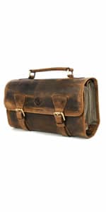 10" Premium Leather Toiletry Travel Pouch With Waterproof Lining | King-Size Handcrafted Vintage Dopp - Kit By Aaron Leather Goods (Dark Brown)