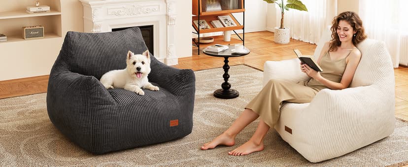 Big Bean Bag Chair for Adults, Ultra Soft Living Room Bean Bag with Armrests, Stuffed BeanBag Chair for Napping, Gaming, Vacuum-Compressed for Easy Gifting, 48 Hours to Fluffs Up, Dark Gray